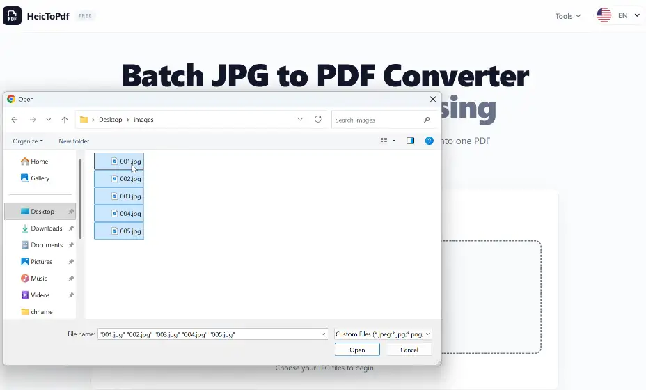 File picker for selecting multiple HEIC images